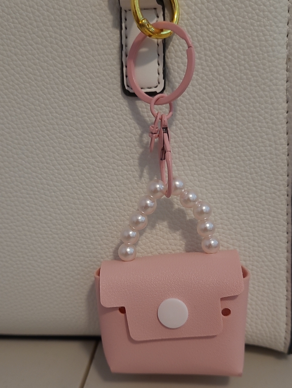 Pink Mini Pearl-Handle Bag Charm Keychain